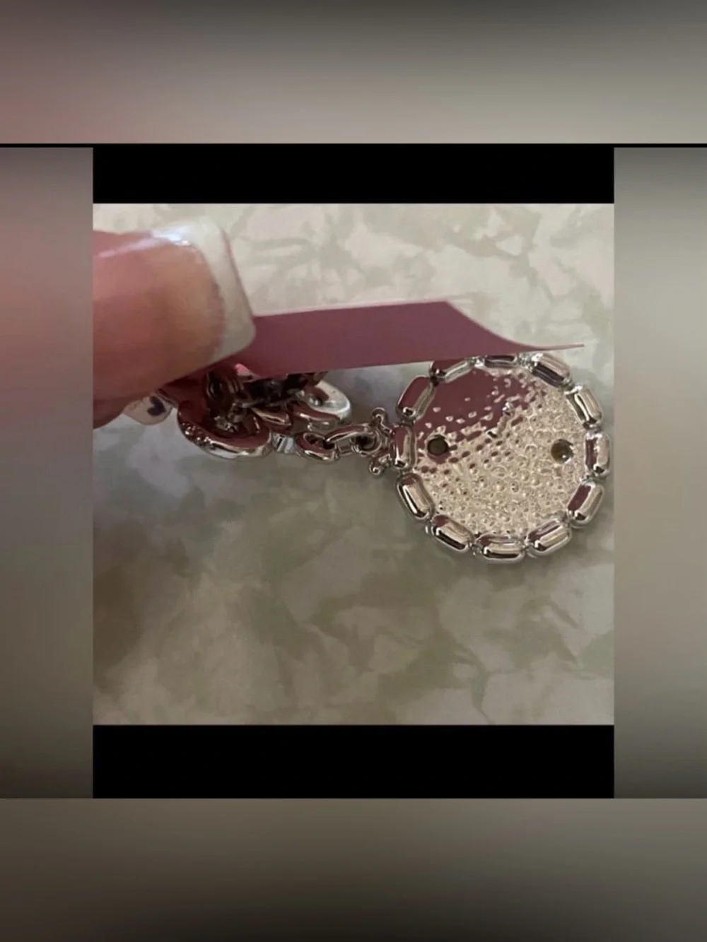 Vintage Silver Tone Faux Watch & Holder Brooch #6162